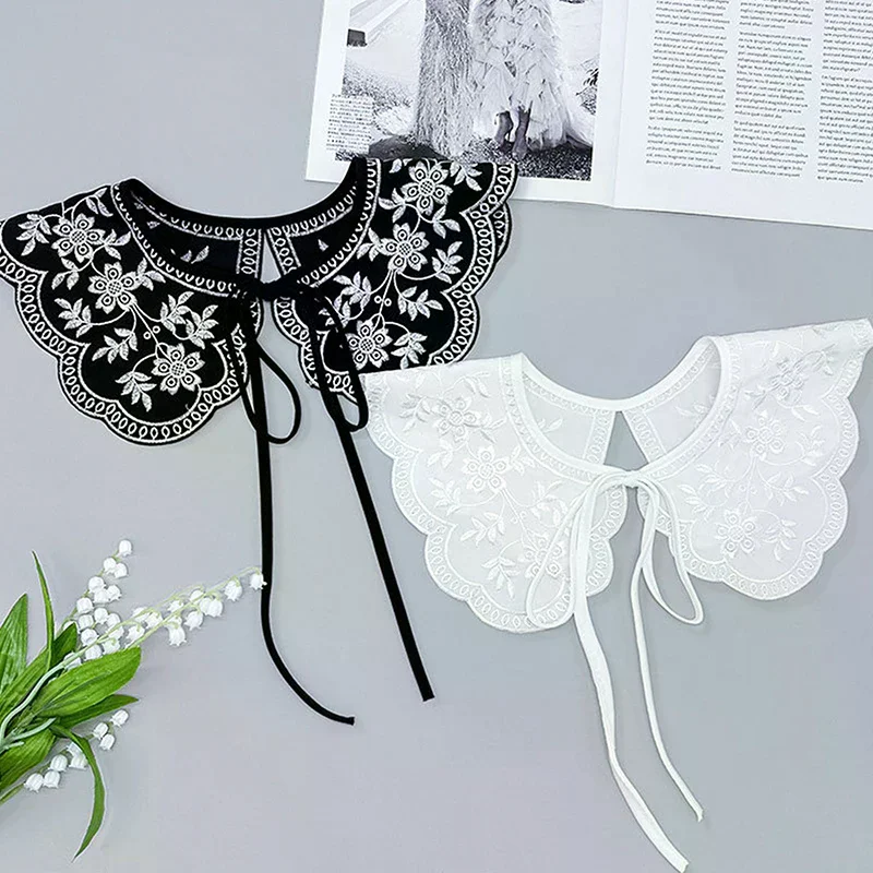 

Кружевной искусственный воротник для женщин и девочек, накидка на плечо, съемная сетчатая вышивка, кружевная шаль с цветочным принтом, накидка, воротник рубашки