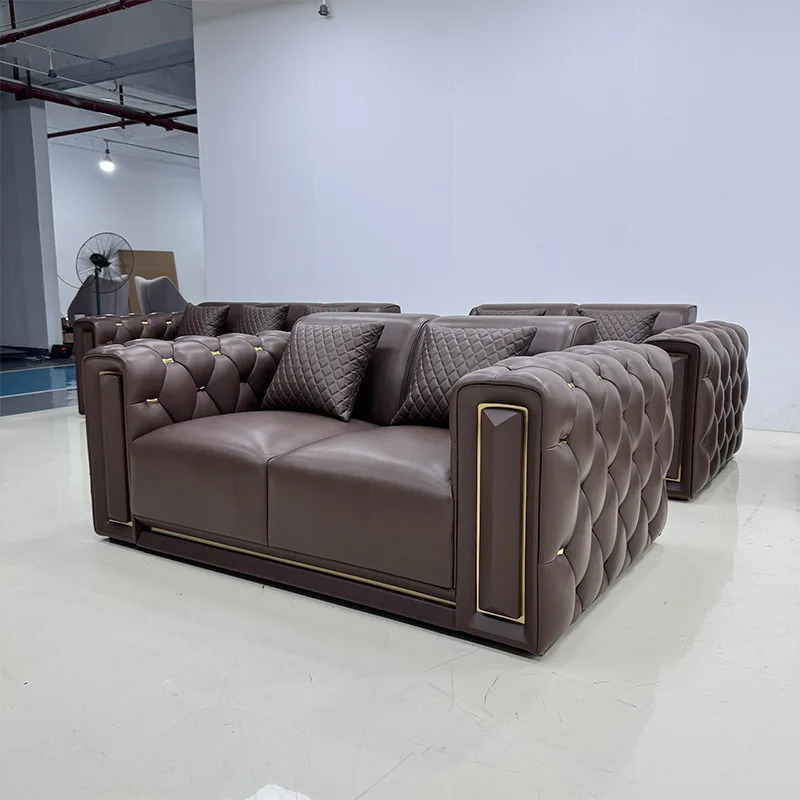 Living room Italian light luxury sofa post-modern first-layer cowhide buckle luxury leather sofa combination small apartment