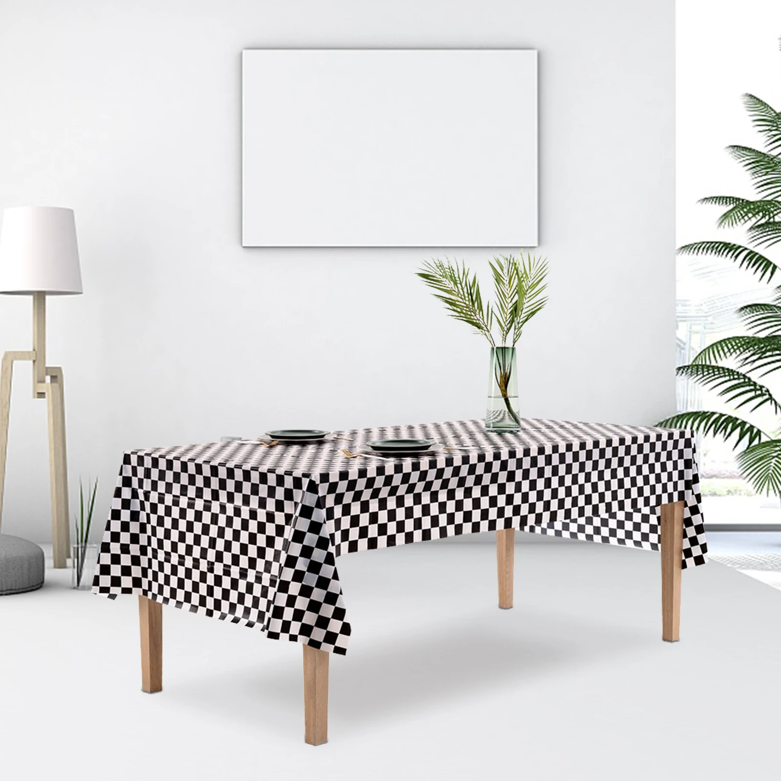 

Checkered Pattern Table Cover Oil-proof Waterproof Tablecloth (Black and White Grid Pattern, 137 x 137cm)