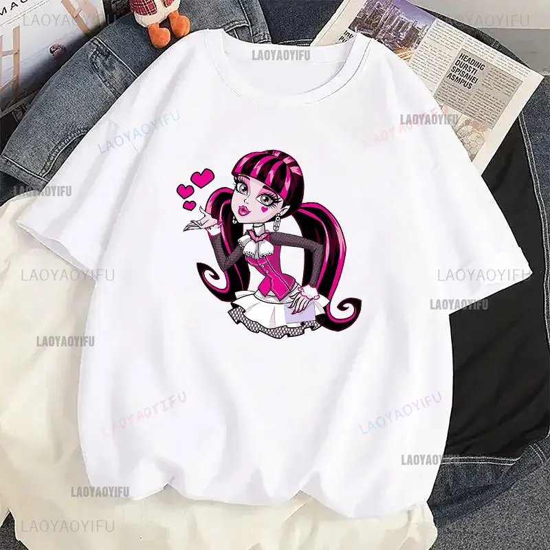 Monster High T Shirt Frankie Stein Draculaura kawaii Cartoon Graphic Women T-shirt Streetwear Hipster Casual Fashion Unique Tees