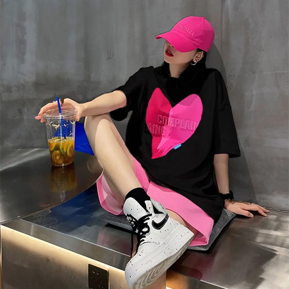 2024 New Athleisure Fashion Matching Sets Fashion Loose Printing O-neck Short Sleeve Two-piece Suit Trend Elastic Waist Shorts