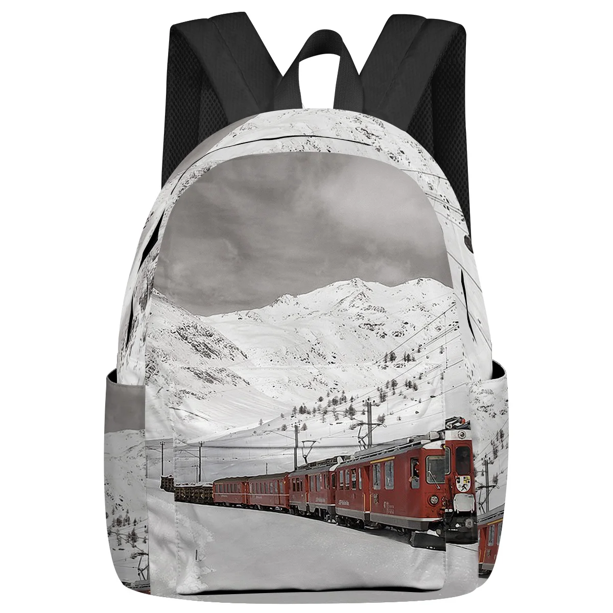 Snow Mountain Red Train Women Man Backpacks Waterproof Travel School Backpack For Student Boys Girls Laptop Book Pack Mochilas