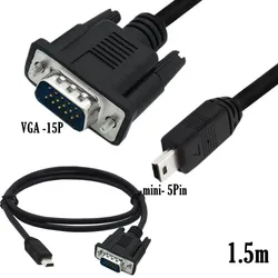 Mini USB męskie 5 pin do VGA D-SUB 15 pinów męskie kabel Adapter do telefonu DVD EVD 1.5m