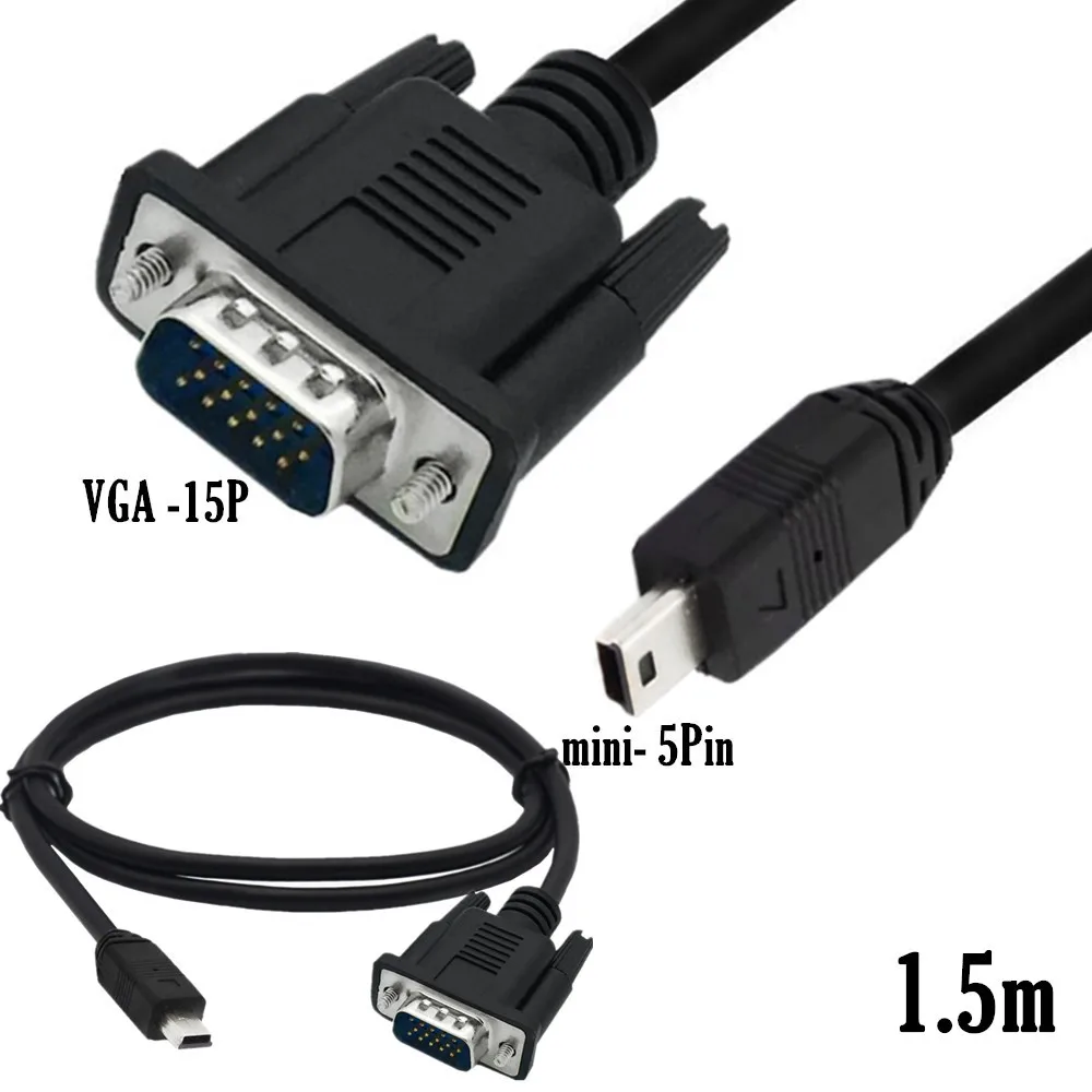 Mini USB Male 5 pin To VGA D-SUB 15 pins Male Adapter Cable For Mobile DVD EVD  1.5m