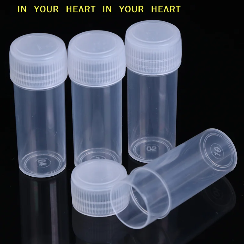 【X】10Pcs 5ml Plastic Test Tubes Vials Sample Container Powder Craft Screw Cap Bottles for Office School Chemistry Supplies