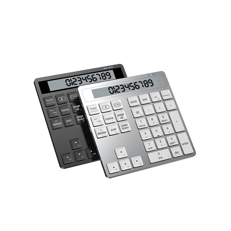 JOMAA ثنائي الوضع سماعة لاسلكية تعمل بالبلوتوث لوحة المفاتيح الرقمية USB لوحة المفاتيح الصغيرة + آلة حاسبة 2 في 1 كتم زر مكتب البنك المحاسبة #5