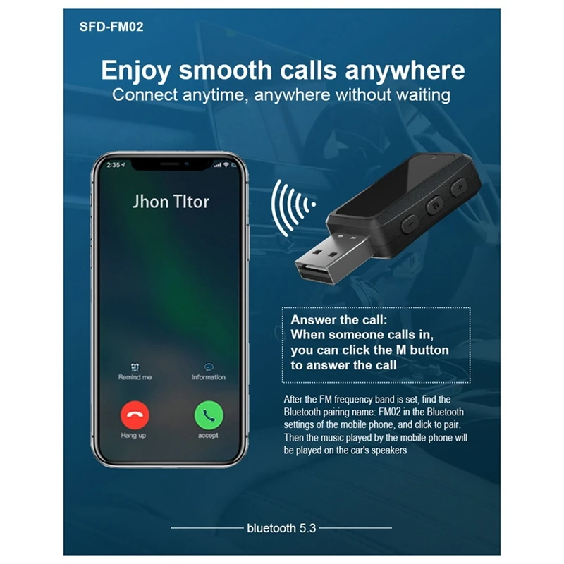 Carbluetooth 5.3 FM02 جهاز ريسيفر استقبال وإرسال حر اليدين الاتصال USB صغير إمدادات الطاقة سيارة عدة سيارة لاسلكية الصوت راديو السيارة دائم