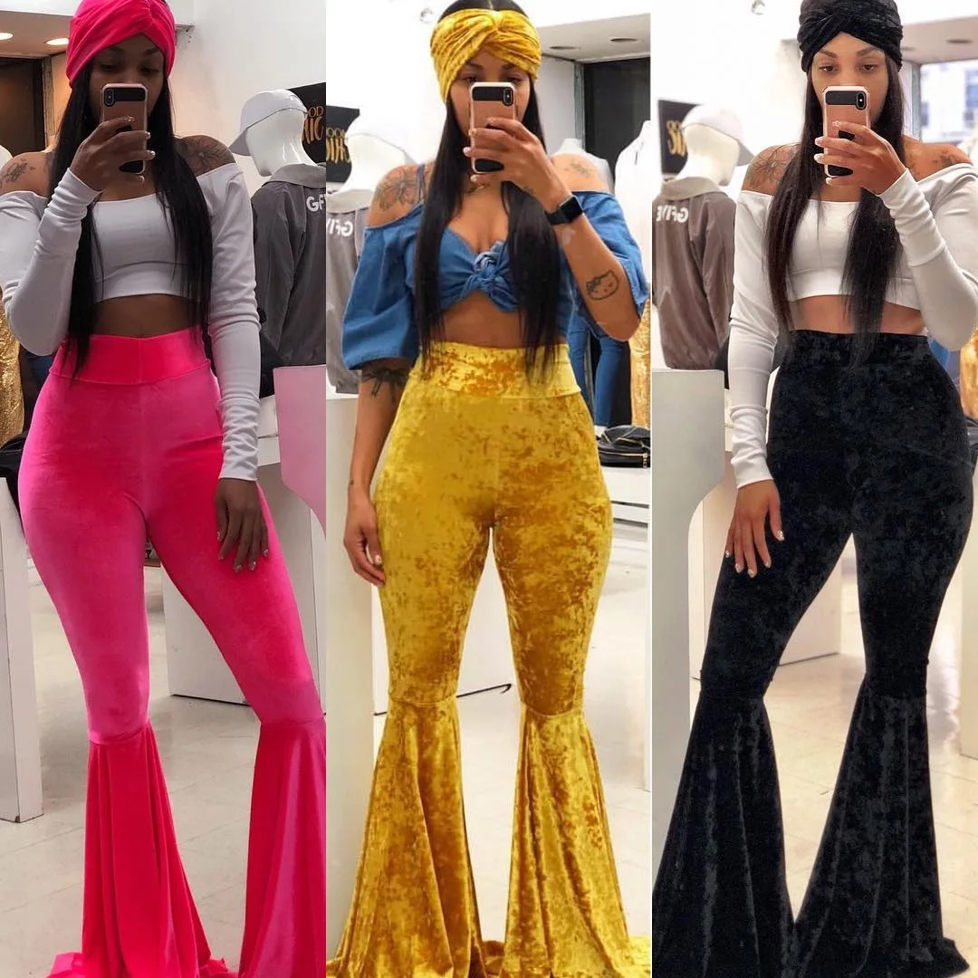 Women's Gold Velvet Candy Color Wide Leg Pants Multiple Colors Available Long Casual Trousers Polyester Fiber 100%