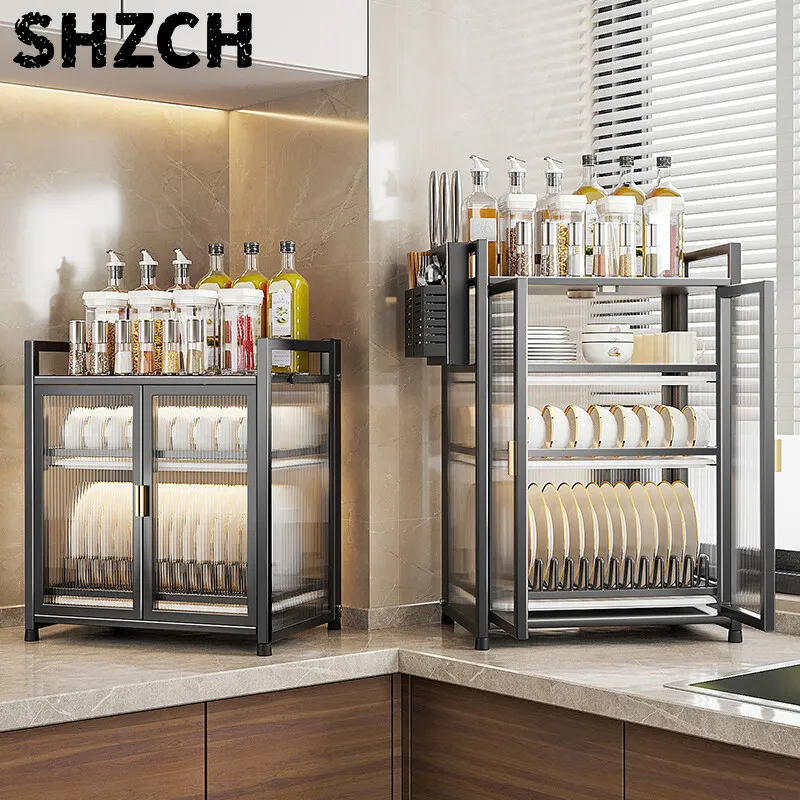 Freestanding Kitchen Storage Cabinet | 5-Tier Pantry Organizer for Kitchen with Adjustable Shelves, Dish Rack & Wine Holder