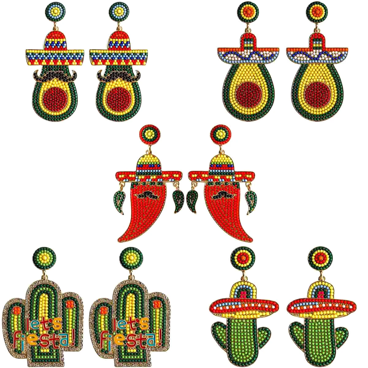 Best Lady Mexican Festival Handmade Rice Beads Decor Dangle Earrings Funny Cactus / Chili / Avocado Female Gift