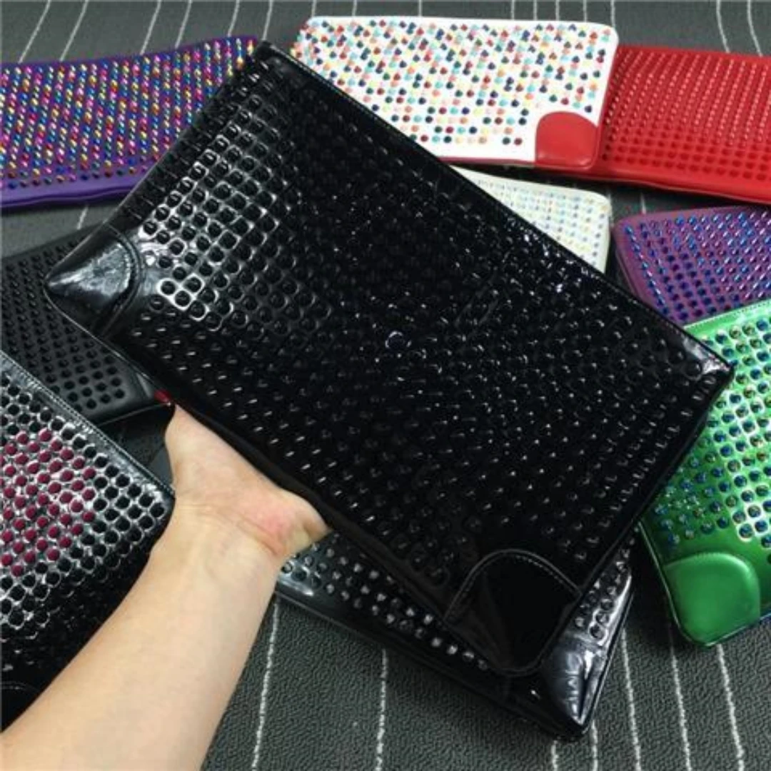 Summer Cl Men Handbag Real Leather Riveted Luxury Handbags High Quality Colorful Riveted Computer Bag Clutch Bags