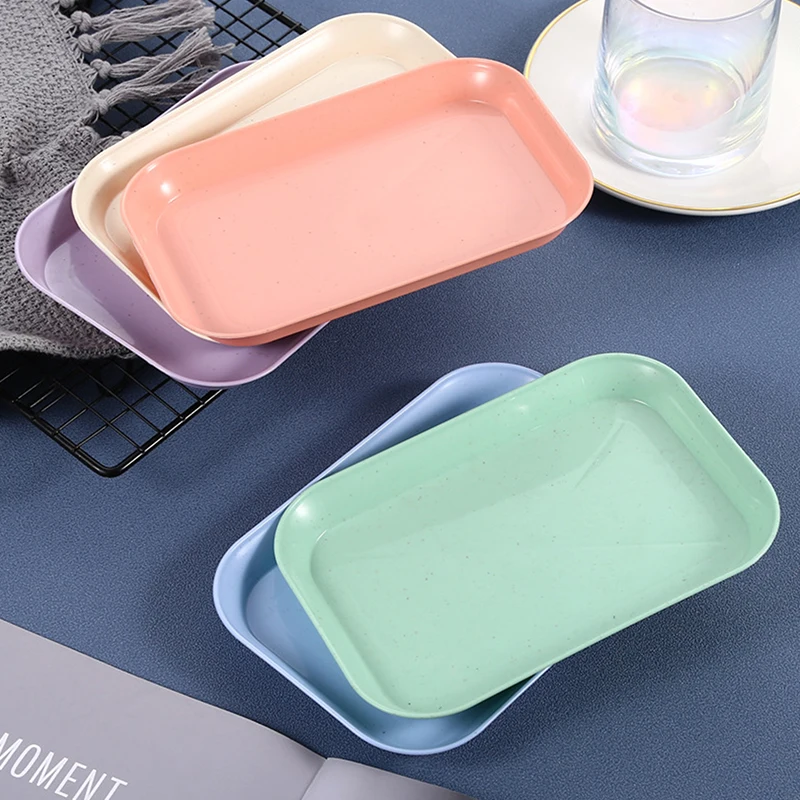 Candy Color Wheat Straw Storage Tray Desktop Sundries Plastic Small Square Plate Decor Trays