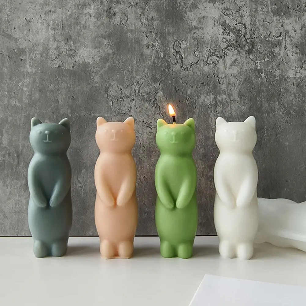 3D Cat Silicone Mold Cute Standing Kitten Candle Mold Resin Cat Molds Scented Plaster Concrete Mould 2024 DIY Home Decoration