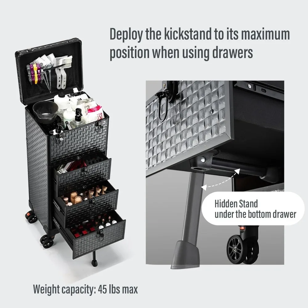 Salon Trolley with 3Drawers&Lockable Wheels for Beauty Salon,Nail Tech, Face Painting, Hairstylist, Makeup Artist, Salon Trolley image 5
