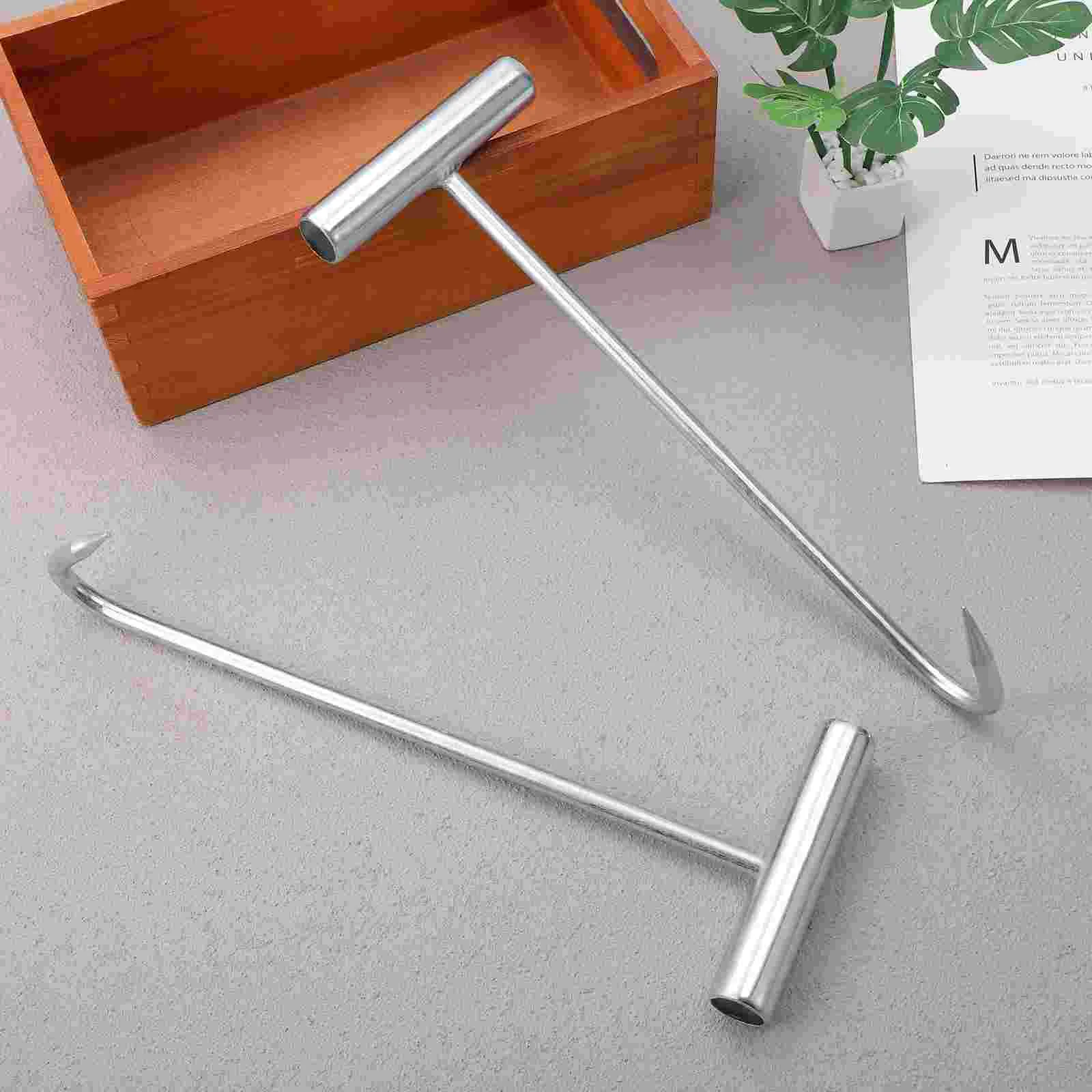 2 Pcs Pull Hook T Shaped for Lifting Manhole Cover Tool Roller Shutter Door Suite Iron Lifter Lid Bed Rails