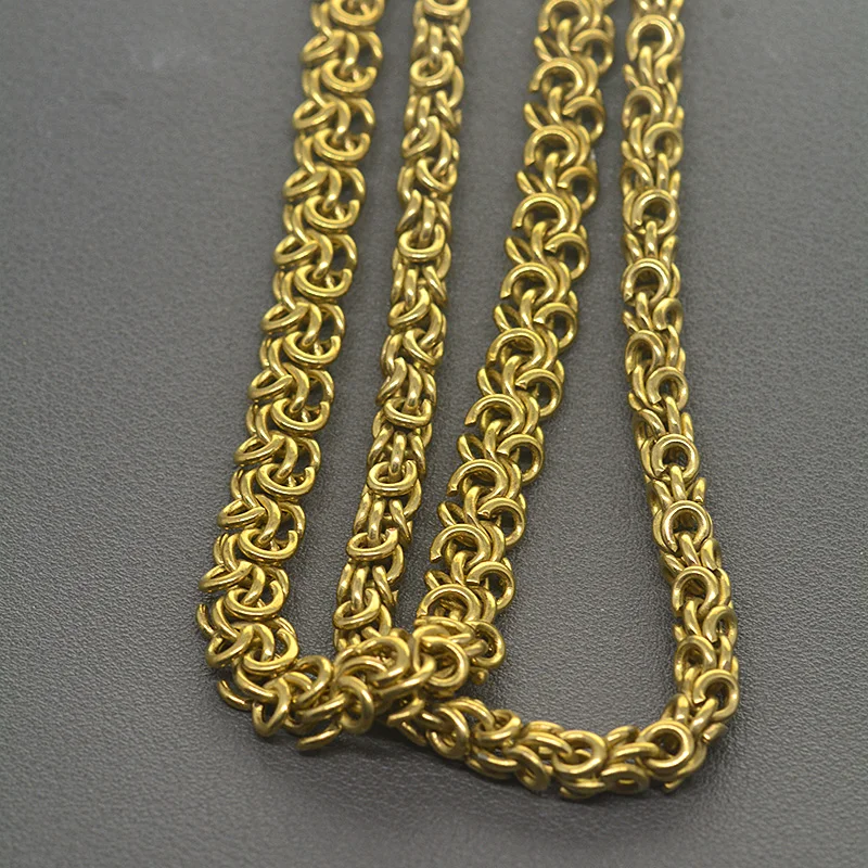 Custom 30cm-100cm Brass 6mm Round 8mm Oval Byzantine Chainmail Chain Wallet Jean Biker Keychain Bag Strap DIY Replacement