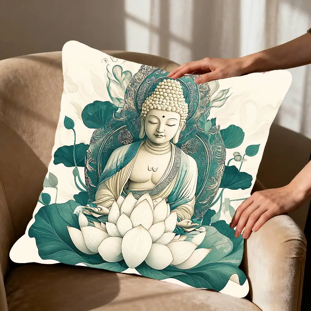 Buddha And For Lotus Pillow Case Throw Pillow Cover Nordic Vintage Style Cushion Covers Home Living Room Sofa Couch Seat Decor