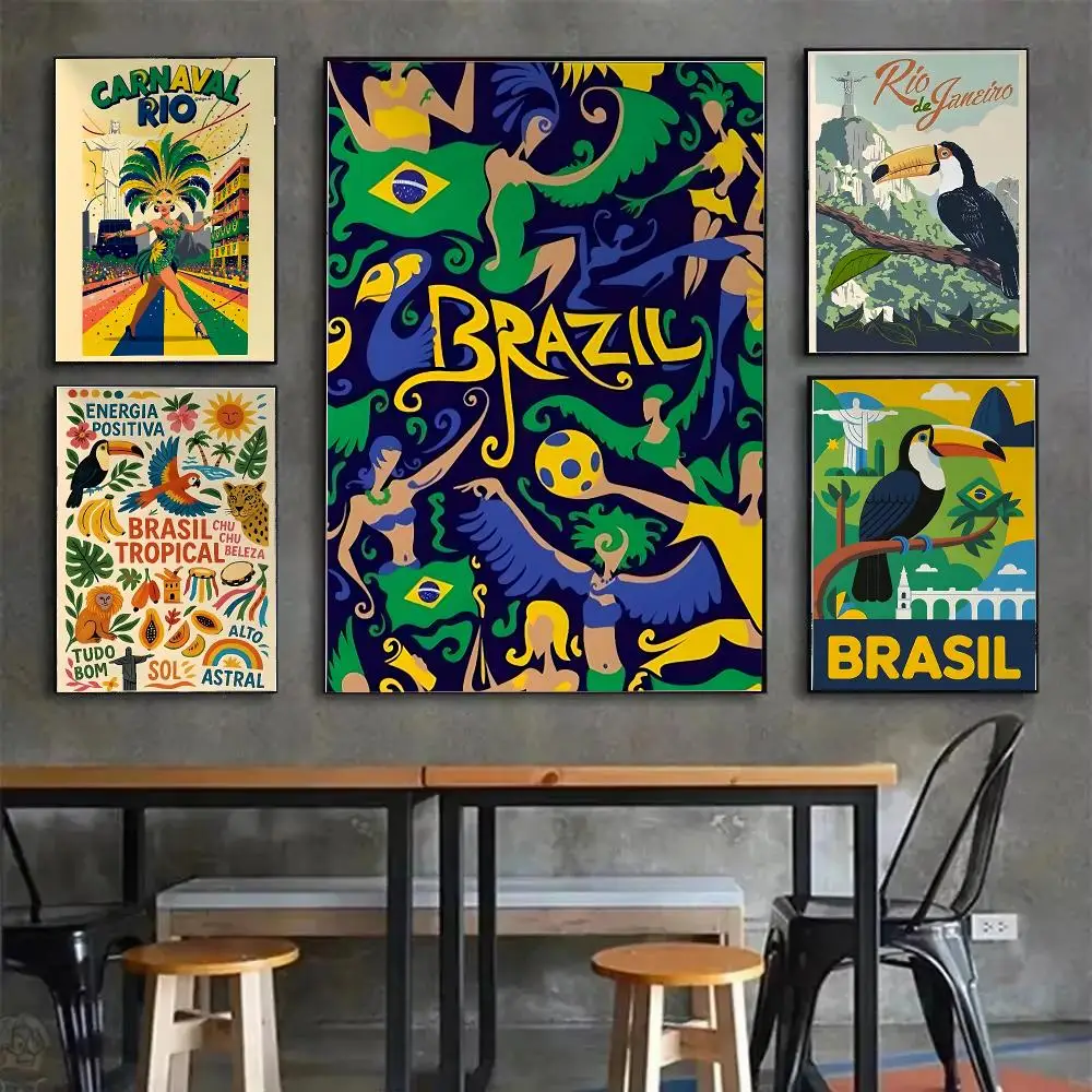 Pattern Brazil Theme Art Painting Calligraphy Canvas Poster Wall Art for Living Room Bedroom Study Office Home Decor Gift