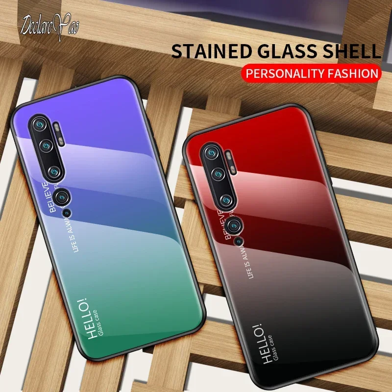 Cover For Xiaomi Mi Note 10 Lite Covers DECLAREYAO Hard Coque For Xiaomi Mi CC9 Pro CC9e Case Tempered Glass Silicone Soft Edge