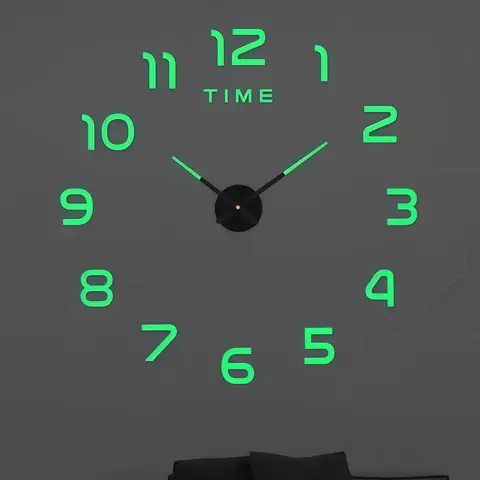 대형 3D 벽시계 야광 클래식 벽시계 DIY 디지털 시계 벽시계 스티커 무소음 시계 (거실 테이블용)