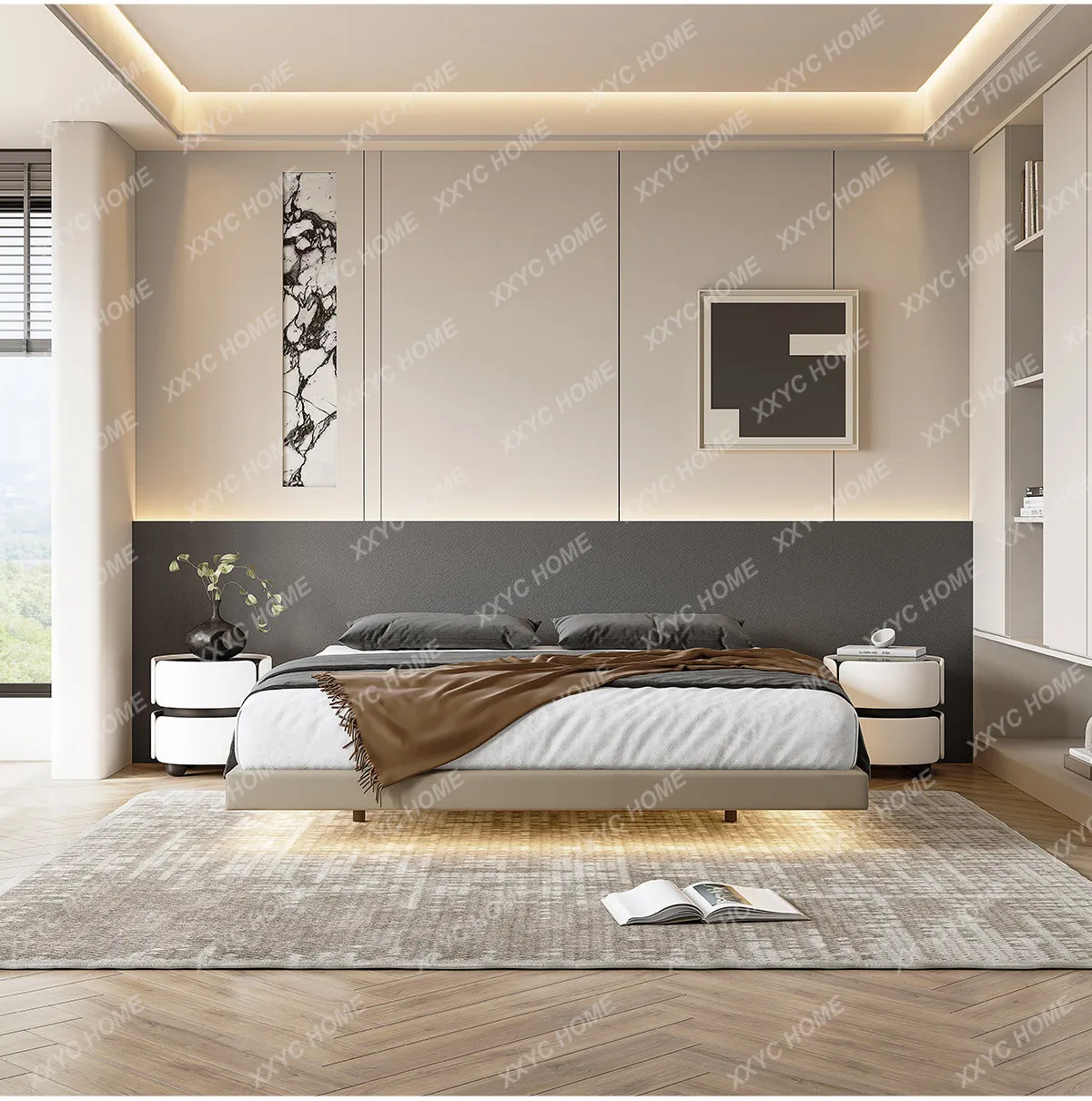 Steel and wood row skeleton  minimalist master bedroom small apartment 1 meter 8 beds double bed
