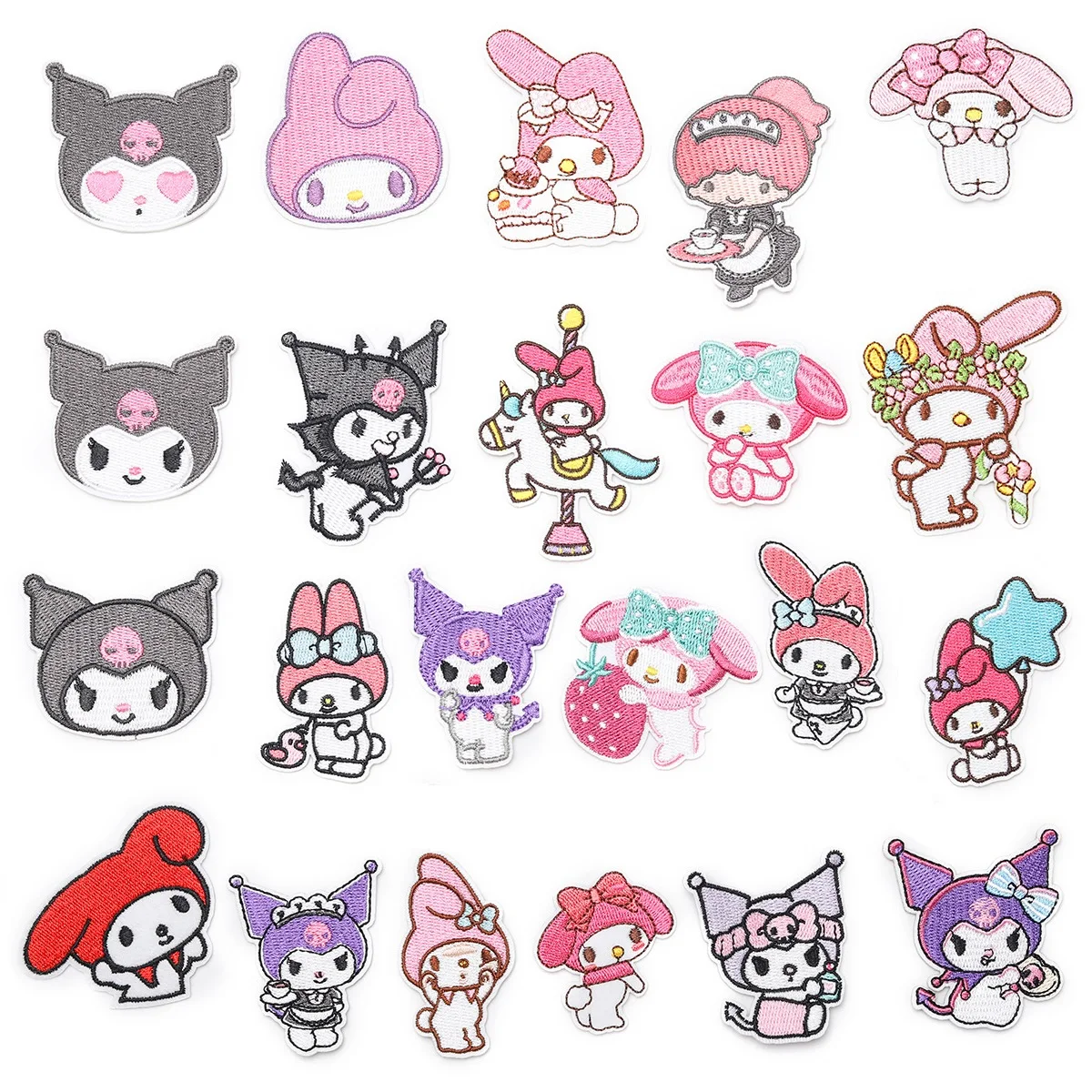 22Pcs Cartoon  Kuromi Anime Melody Applique For Sew Child Clothes Iron on Embroidery Patches DIY Kwaii T-shirt Coat Decor Badge