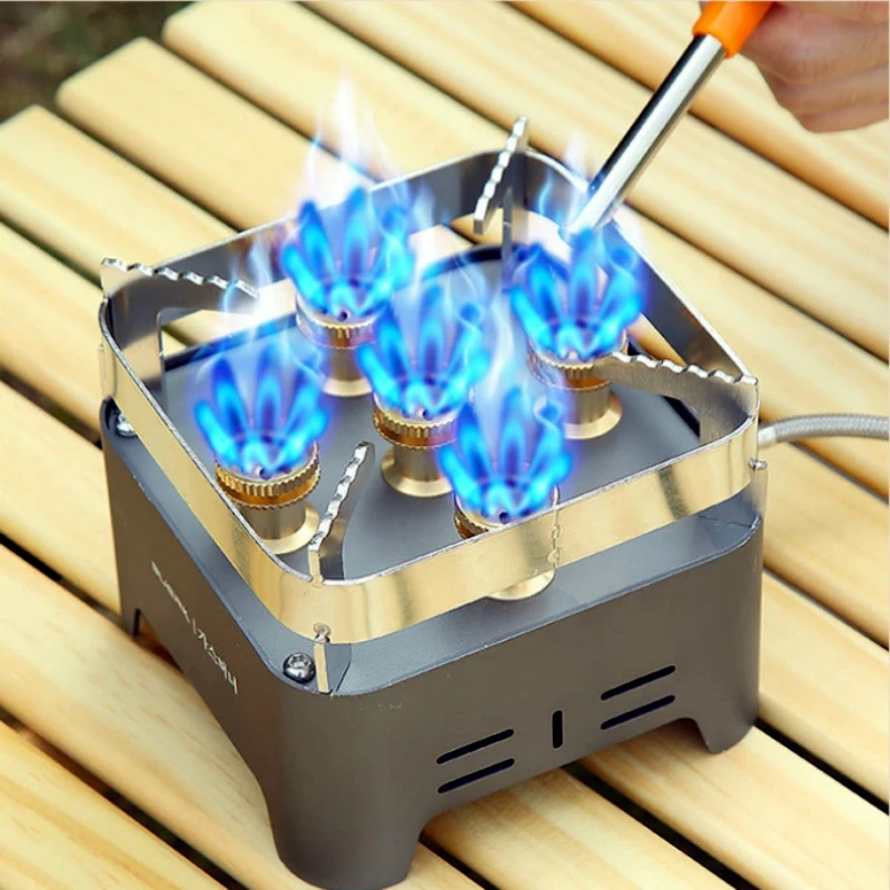 

5 Burners Camping Stove Strong Firepower Windproof Outdoor Gas Stove Portable Tourist Burner Hiking Picnic Cooking Cookware