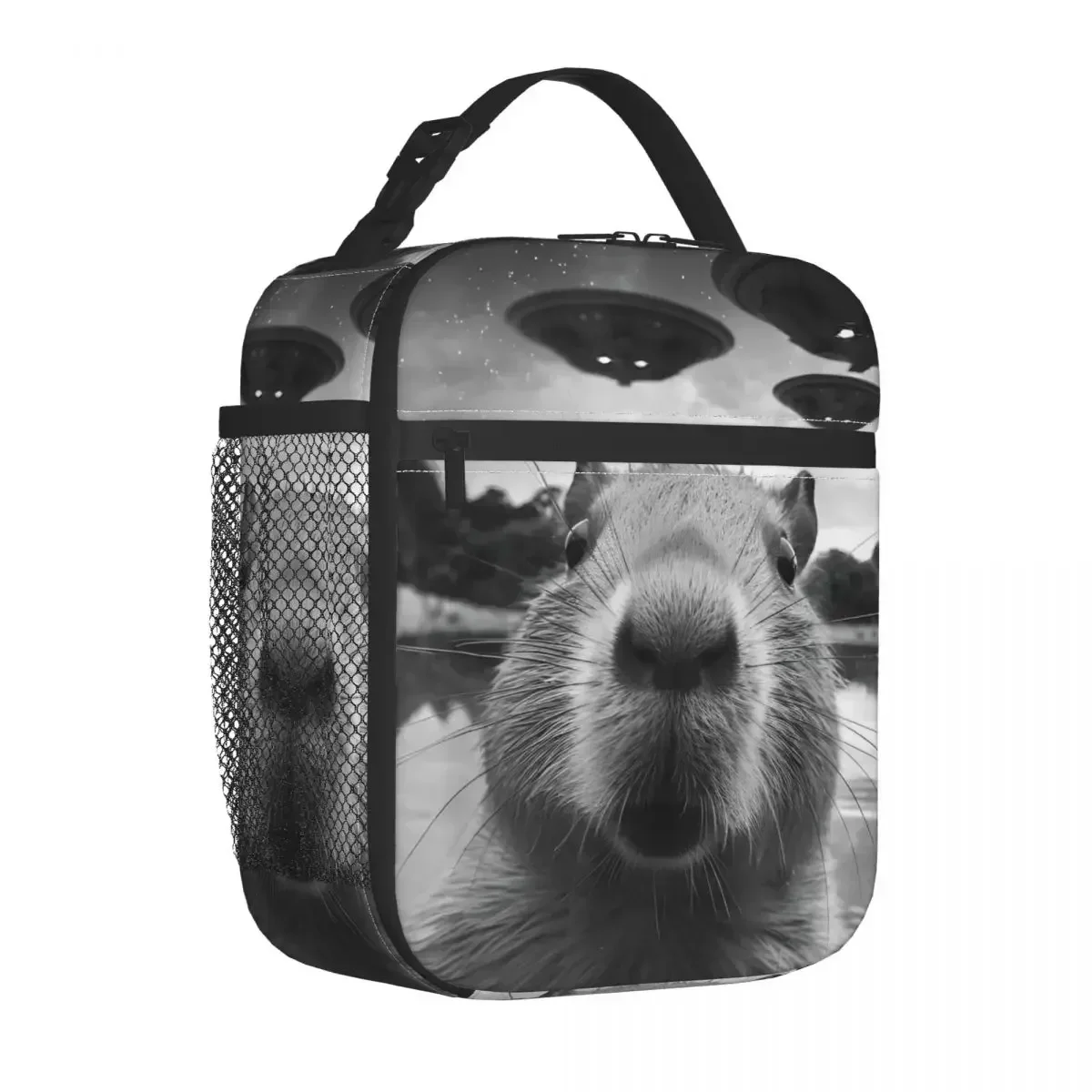 Funny Capybara With UFOs Insulated Lunch Bag Cooler Bag Meal Container High Capacity Lunch Box Tote Bento Pouch Beach Picnic