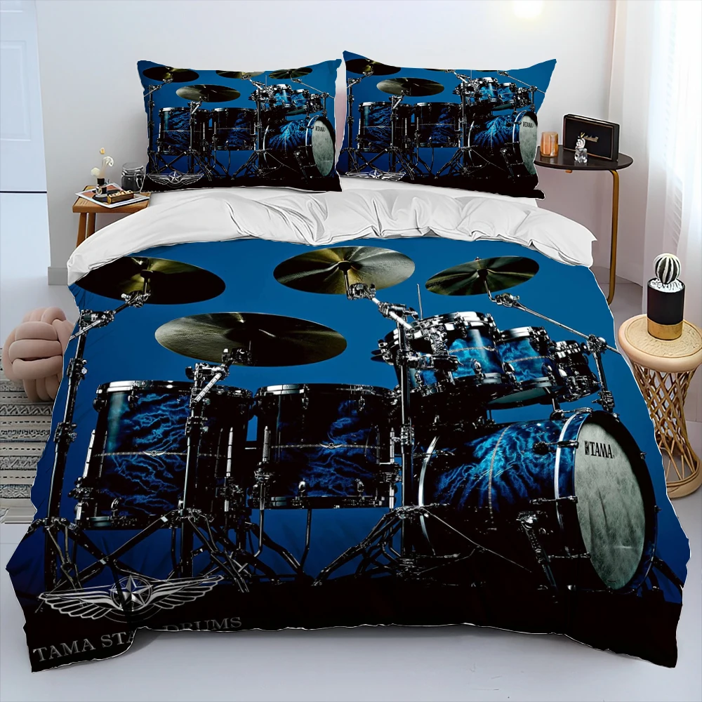 3D Drum Kit Music Instruments Comforter Bedding Set,Duvet Cover Bed Set Quilt Cover Pillowcase,King Queen Size Bedding Set Adult