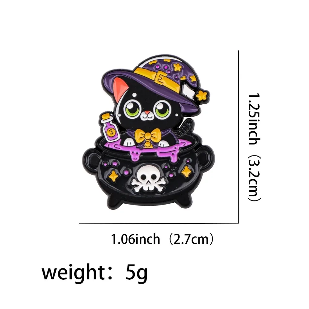 Cute Cartoon Witch Black Cat Enamel Pin Kawaii Kitten Metal Badge Animal Brooch for Jewelry Accessory Christmas Gifts