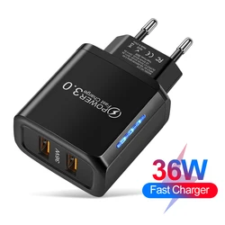 36W Mobile Phone Charger Fast Charging Charger QC3.0 for iphone 13 pro max Xiaomi 12 Portable Universal Adapter Dual USB Charger