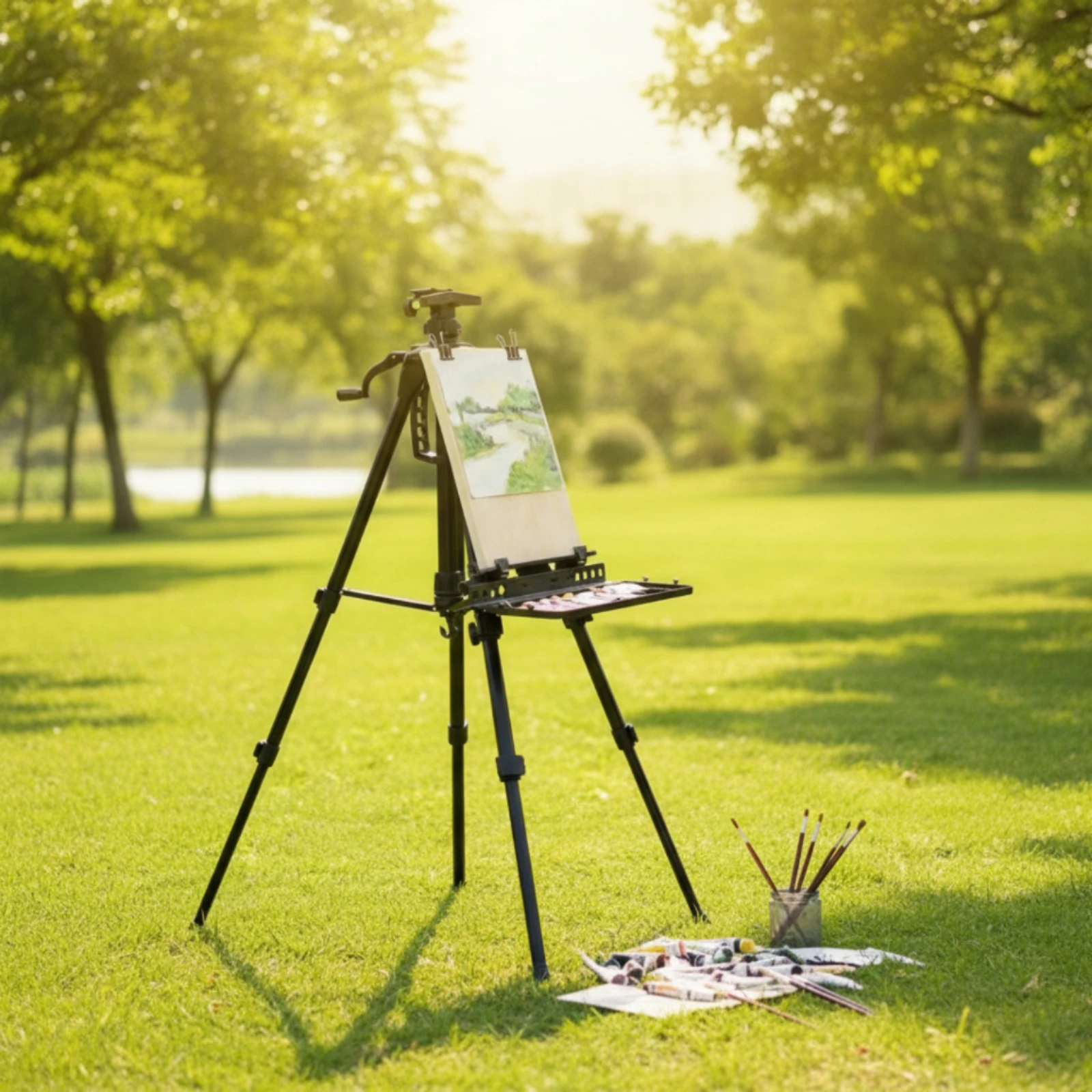 Hand-Crank Easel Matte Black Foldable Tripod Easel Adjustable Portable for Artists, Outdoor Painting, Studio