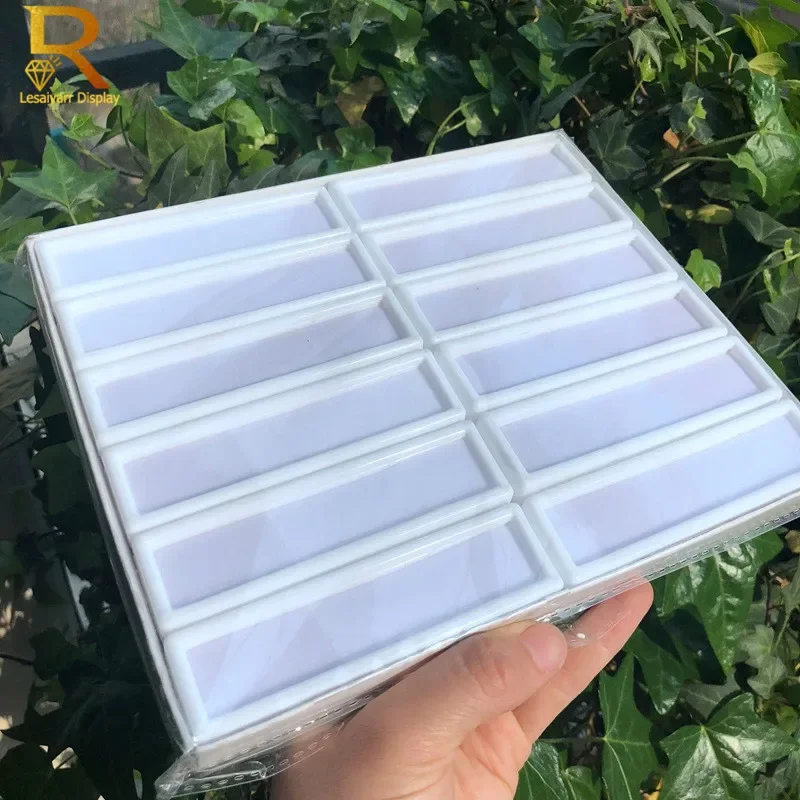 

12pcs 3x10cm Gem Display Plastic Box Storage Container for Gemstones Diamond Holder Organzier Clear Acrylic Lid & White Foam