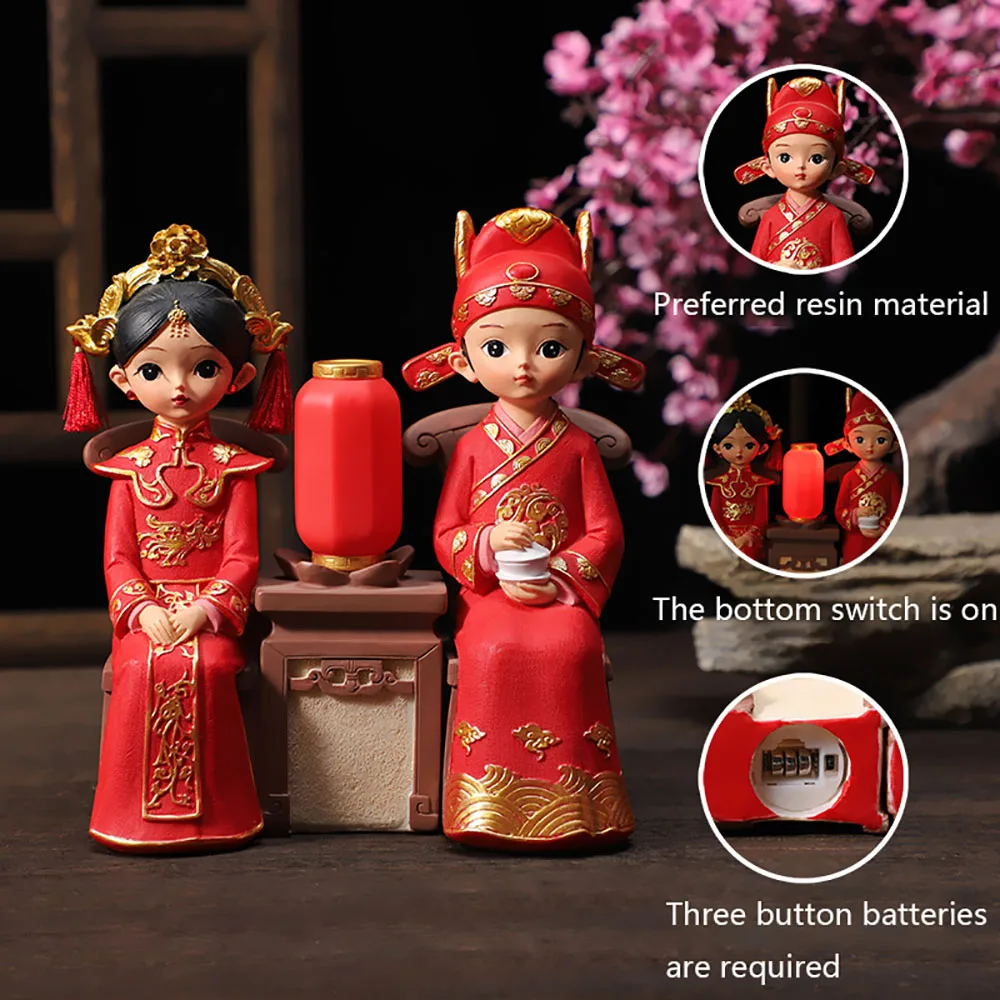 Imagem -04 - Estilo Tradicional Chinês Enfeites de Casamento a Noiva e o Noivo Figurinhas Vermelhas Topper de Bolo Presentes de Casamento Resina Personagem Artesanato l