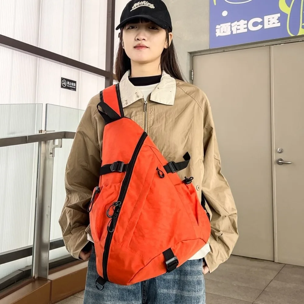 Solid Color Men's Chest Bag Multiple Pockets Large Capacity Oxford Cloth Shoulder Bag Multifunctional Korean Style
