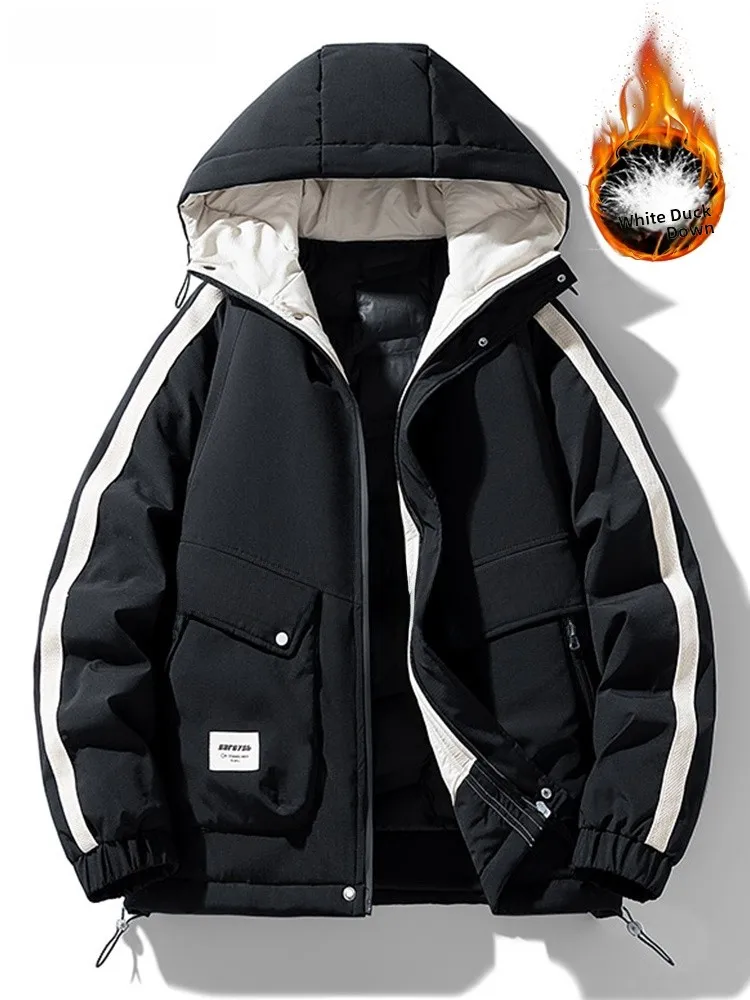 

plus Size Men's down Jaet Winter Thiened Warmth Fce Lined American Sle Windproof Coat with Hood Faionable Ci Cas...