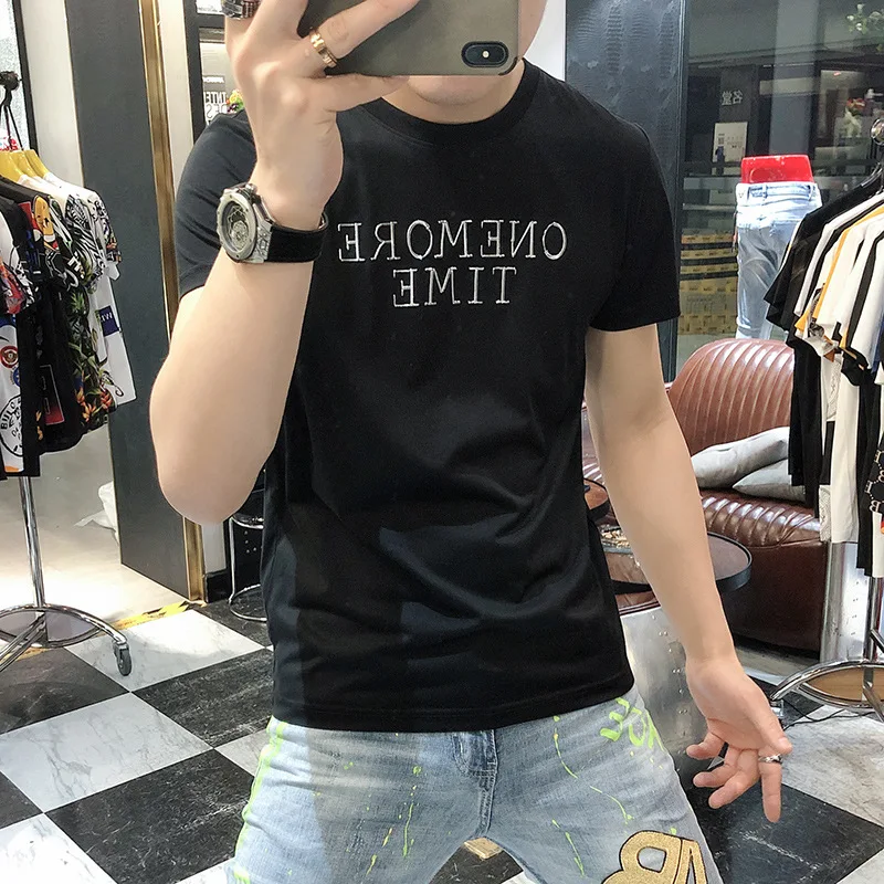 

Fashion Brand Men's T-Shirts 2022 Summer New Slim Simple Letter Hot Stamping Process Cotton O-Neck Thin Casual Tees M-4XL