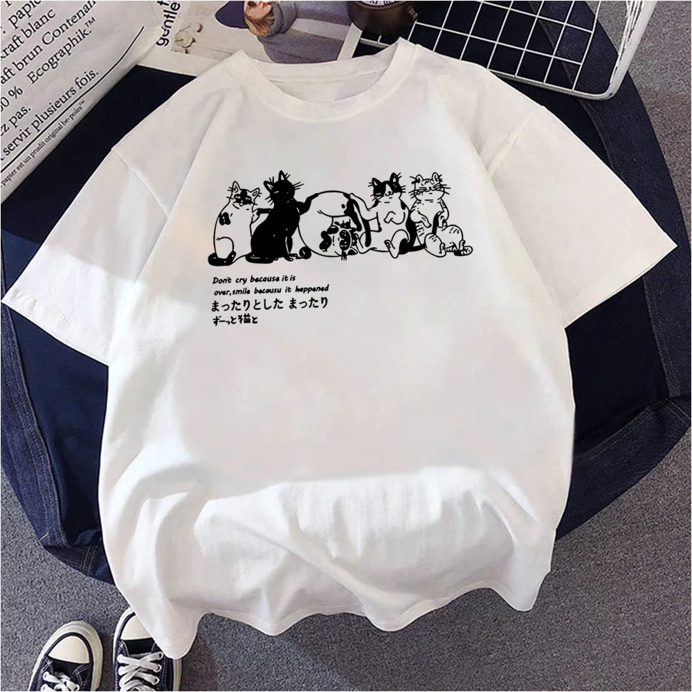 Cartoon Cat T-shirt For Women Fashion Print Cat Summer T-shirts Short Sleeve Woman Kawaii Tshirt Cute Young Girl T Shirt