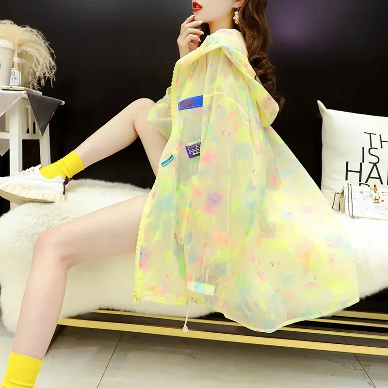 Sunscreen Clothes For Women Spring Summer Thin Sports Jackets Medium Long Cardigans Hooded Windbreakersoutdoor Cycling Clothes
