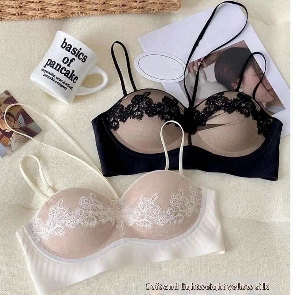 Delicate Neck Hanging Lace Bra Anti-sagging Seamless Halter Bra Beauty Back Thin Strap Wireless Bra Clubwear