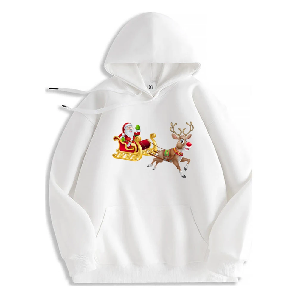 Father Christmas Graphic Hoodies Polyester Fiber Oversized Sweater Mens Clothing Casual Print Long Sleeve