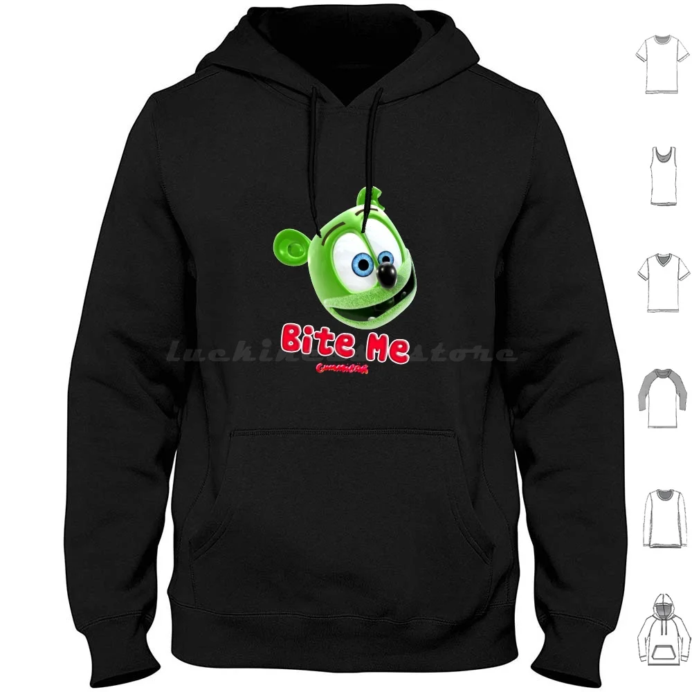 Bite Me Hoodies Long Sleeve Gummy Bear Green Character Cartoon Candy Humor Youtube Gummibear Gummybear Animated Film