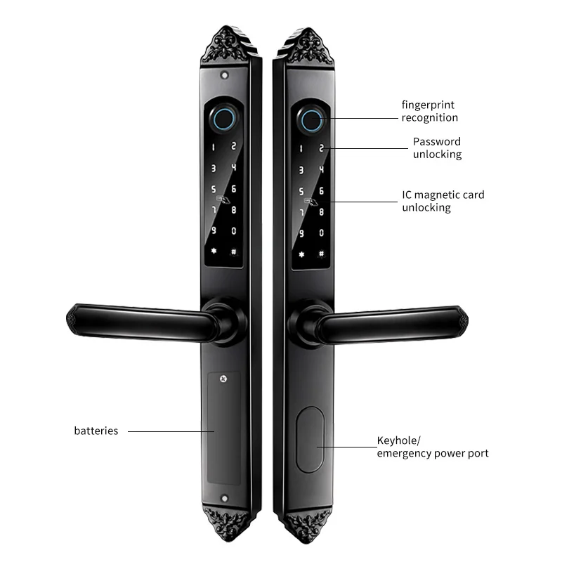 OEM Tuya Sliding Door Smartlock 85 Mortise Latch Doors Handle with Locks Fingerprint Handle Electric Smart Lock Double-sided