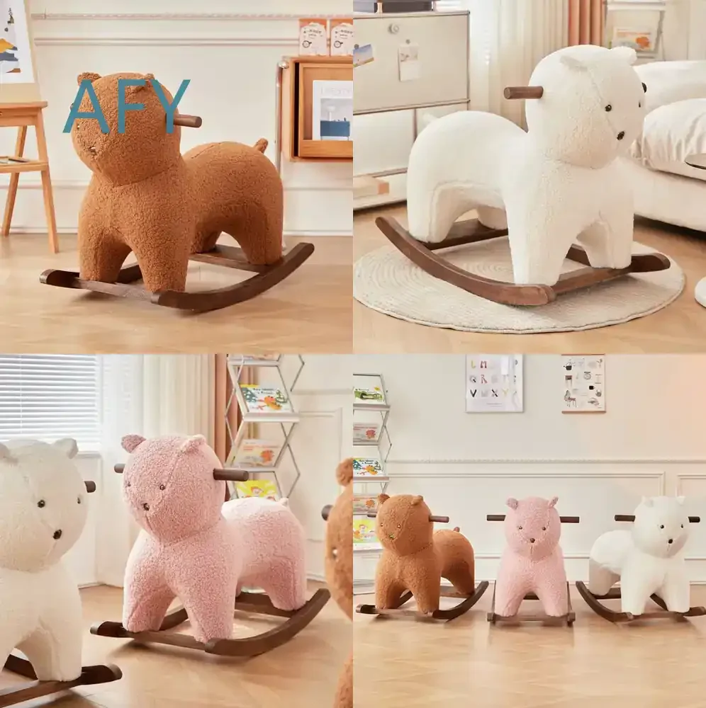 Nordic Childrens Sofa Chair for Kids Rocking Chair with Lamb Wool Cover Animal Shape Seat Cartoon Trojan Horse Baby Stool