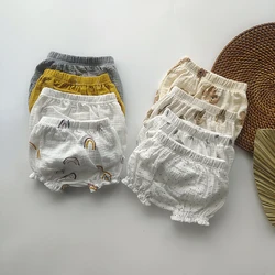 Short d'été en coton imprimé ours et arc-en-ciel pour garçons et filles, pantalon jxshort, mode nouveau-né, culotte bouffante pour bébé, 0-24 mois