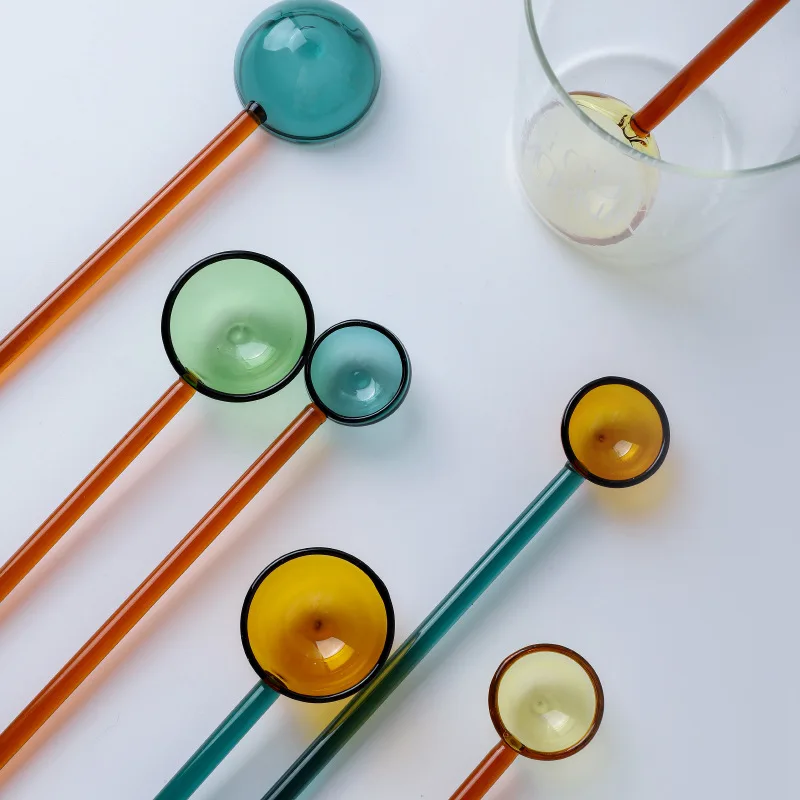 Stained Glass Spoon Dessert Ice Cream Long Handled Spoon Coffee Tea Soup Stirring Spoon High boric acid heat and cold resistanc