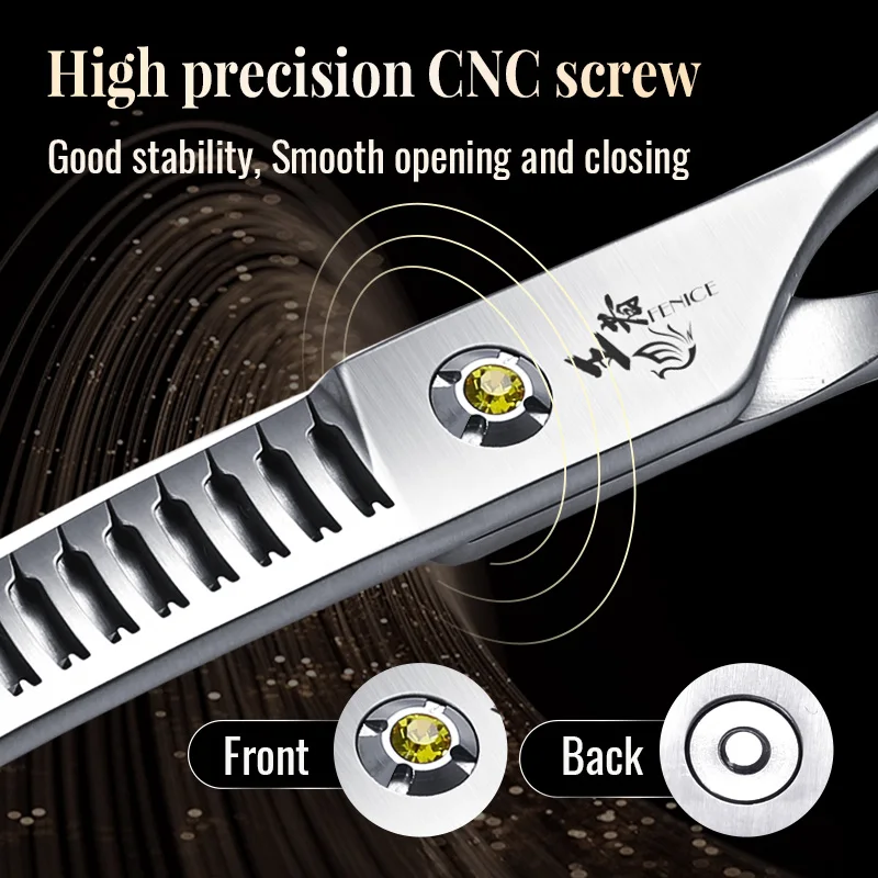 Fenice Scissors 7.0 inch VG10 Pet Grooming Straight/Curved  Natural Chunker Shears Built In Gradient Teeth Comb Thinning Rate90%