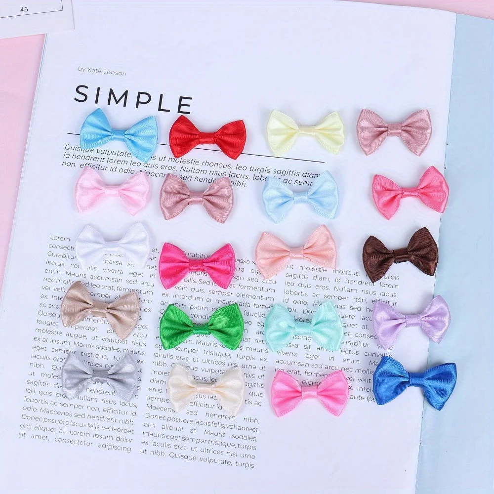 100pcs Assorted Mini Satin Ribbon Bows, Polyester Bow Ties for Crafts & Sewing Projects Fashion DIY Apparel Accessories