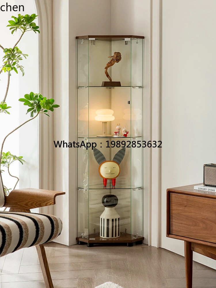 Glass Corner Display Cabinet Light Luxury Living Room Wall-Mounted Triangle Wine Cabinet Corner Display Shelf