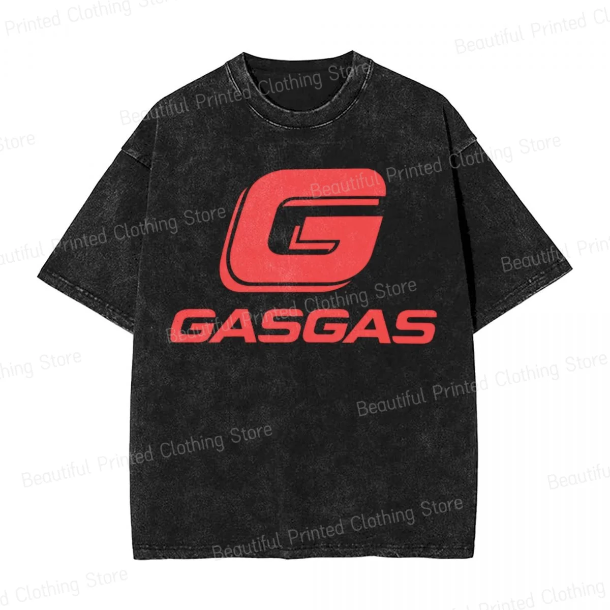 GasGas Men Women Trend Fun Retro washed T-Shirt Best Selling Off Road Printed Short Sleeved T-shirts Street Short Sleeve